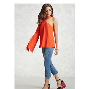 Women’s New Orange One Shoulder Choker Long Bell Butterfly Sleeve Top Blouse
